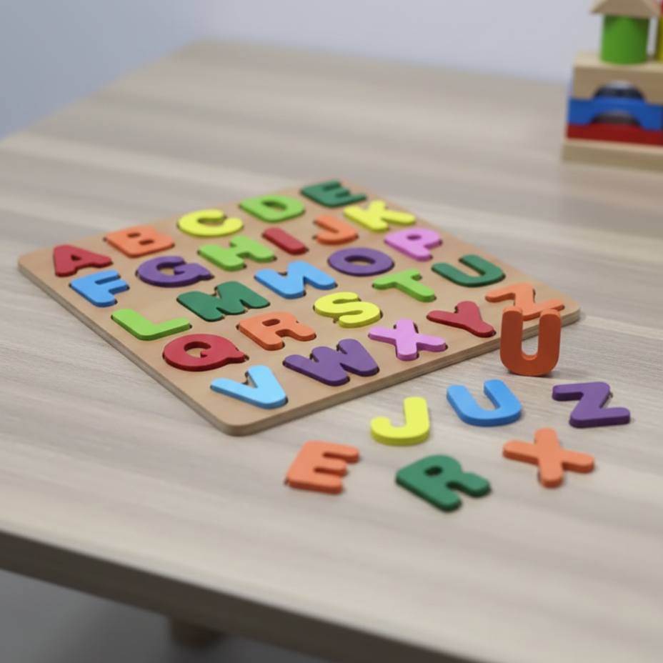Wooden Educational Puzzle Board for Kids – ABC, Urdu Haroof, Math & Shapes Learning Toy