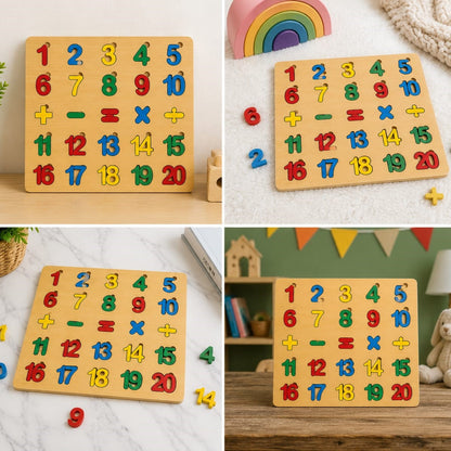 Wooden Educational Puzzle Board for Kids – ABC, Urdu Haroof, Math & Shapes Learning Toy