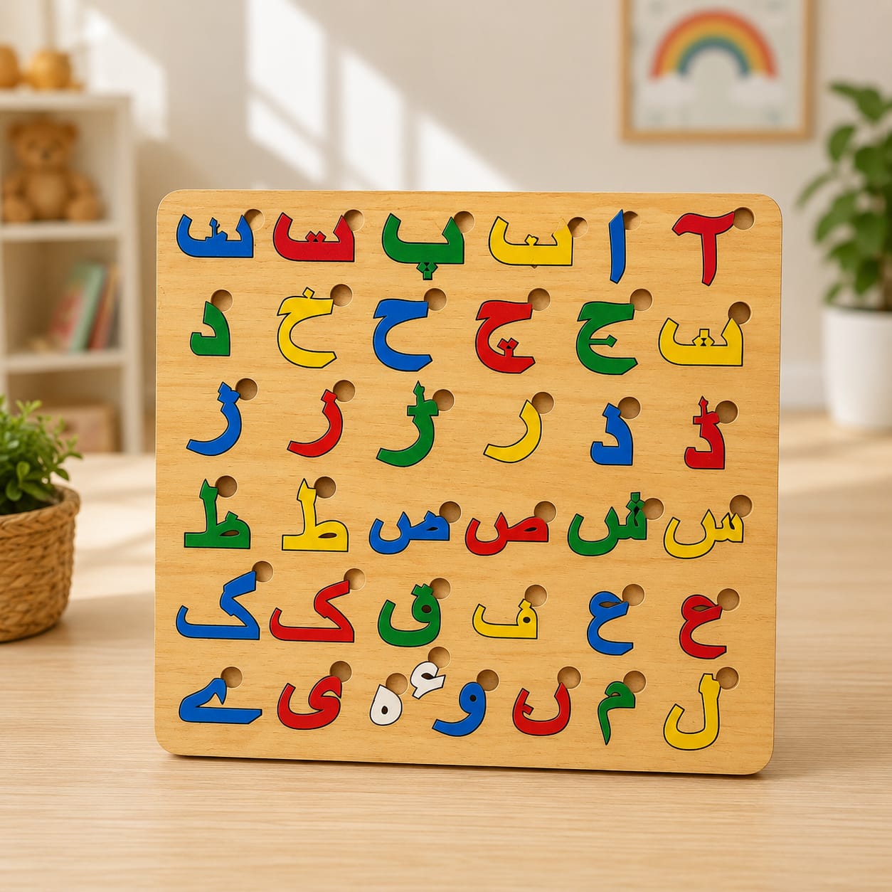 Wooden Educational Puzzle Board for Kids – ABC, Urdu Haroof, Math & Shapes Learning Toy