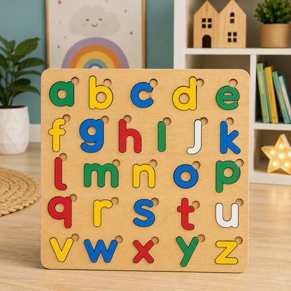 Wooden Educational Puzzle Board for Kids – ABC, Urdu Haroof, Math & Shapes Learning Toy