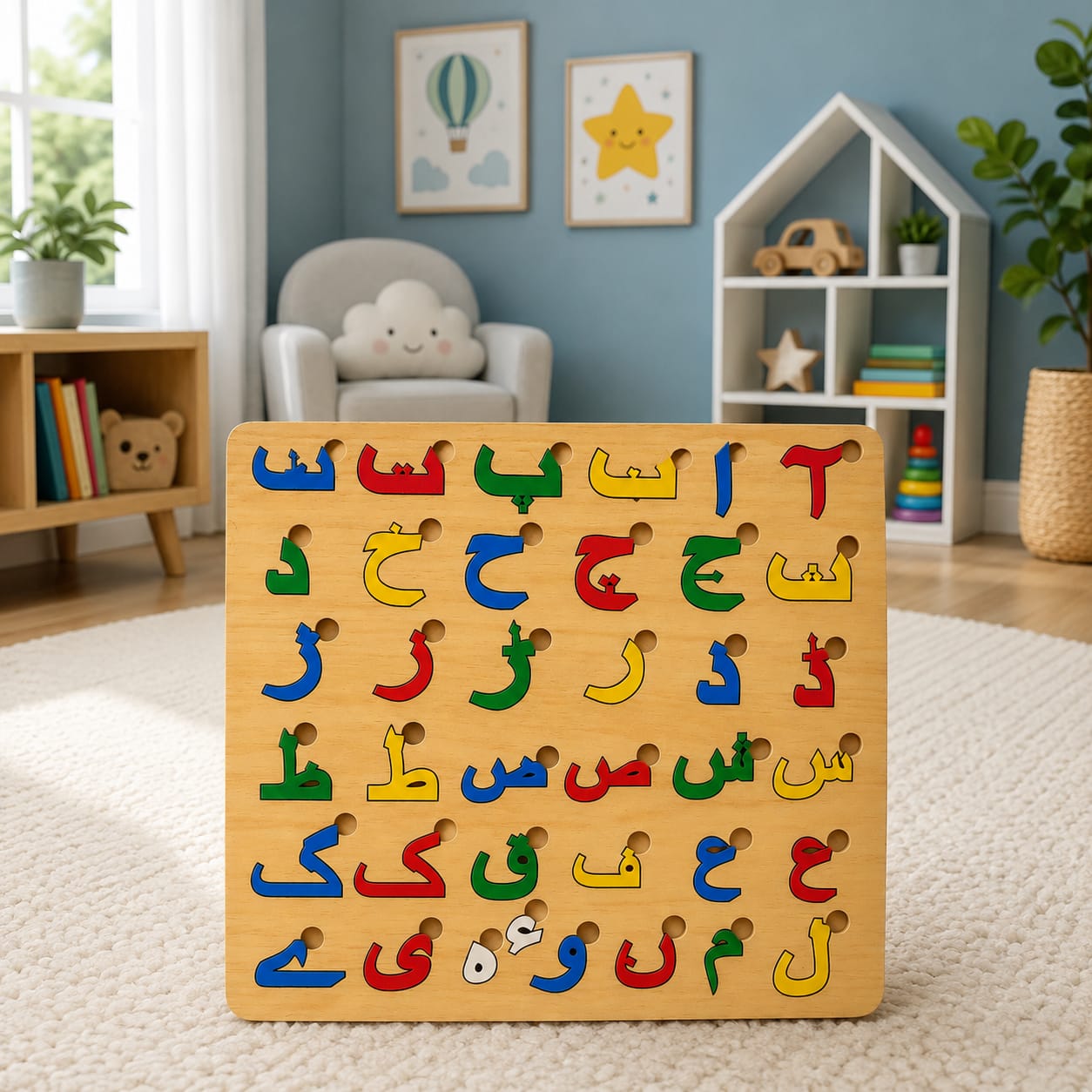 Wooden Educational Puzzle Board for Kids – ABC, Urdu Haroof, Math & Shapes Learning Toy