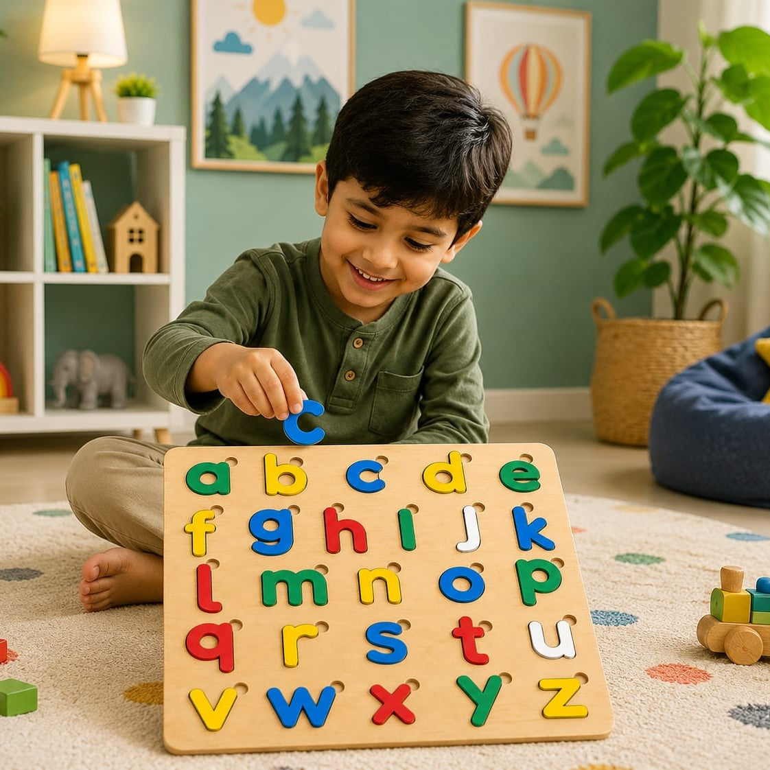 Wooden Educational Puzzle Board for Kids – ABC, Urdu Haroof, Math & Shapes Learning Toy