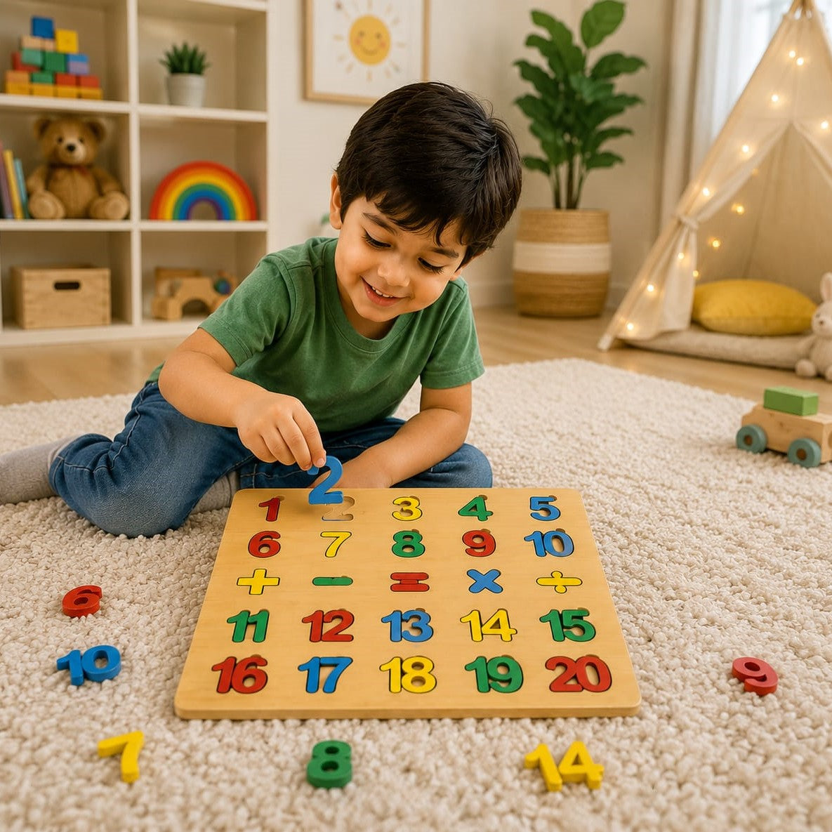 Wooden Educational Puzzle Board for Kids – ABC, Urdu Haroof, Math & Shapes Learning Toy