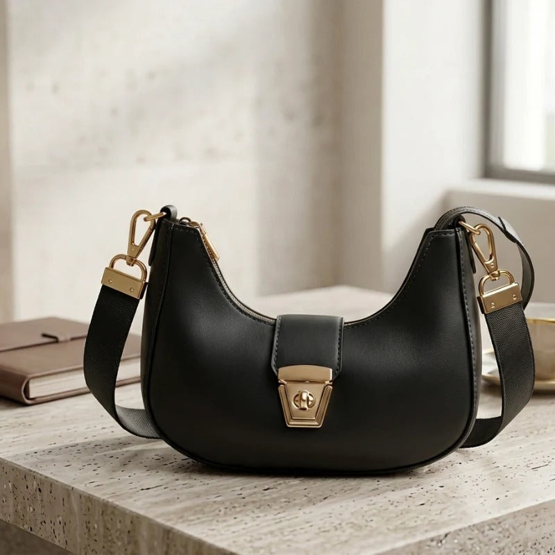 Elegant Vegan Leather Crescent Shoulder Bag
