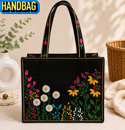 SOOKHRI Embroidered Floral Jute Tote Bag